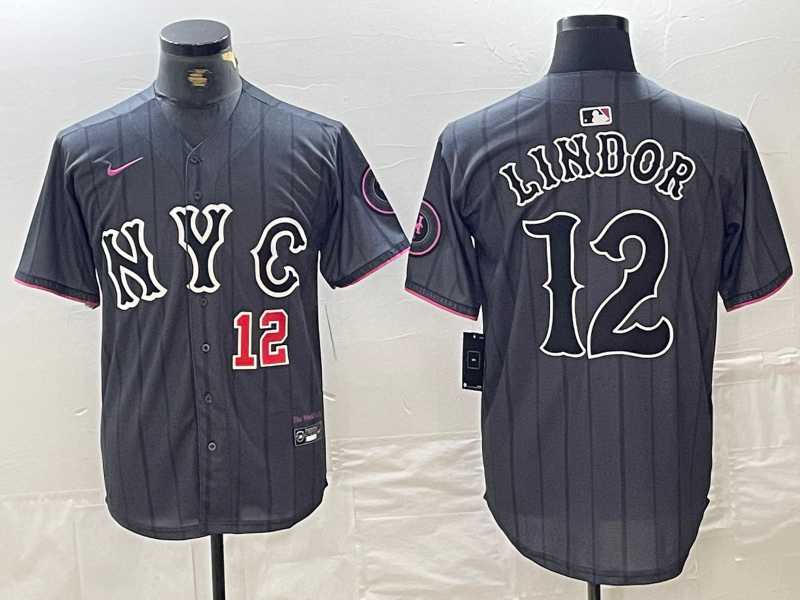 Men%27s New York Mets #12 Francisco Lindor Number Grey 2024 City Connect Cool Base Stitched Jerseys->new york mets->MLB Jersey